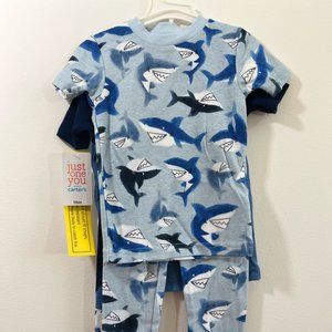 NWT Boys 18 Month Baby Toddler Carters Sleep Set Shark Pants Shirt Short Sleeve